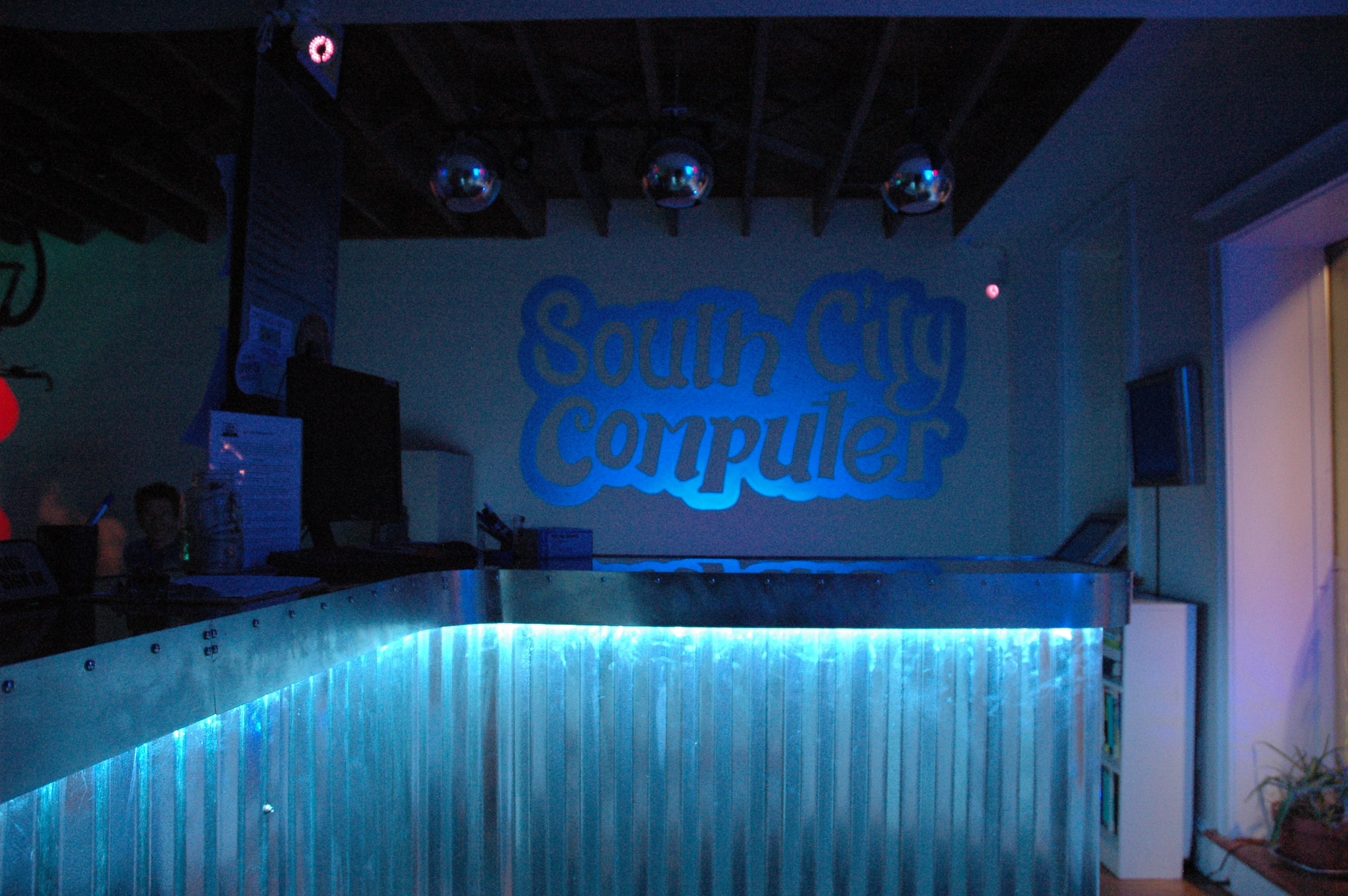 Store interior with signature blue lighting